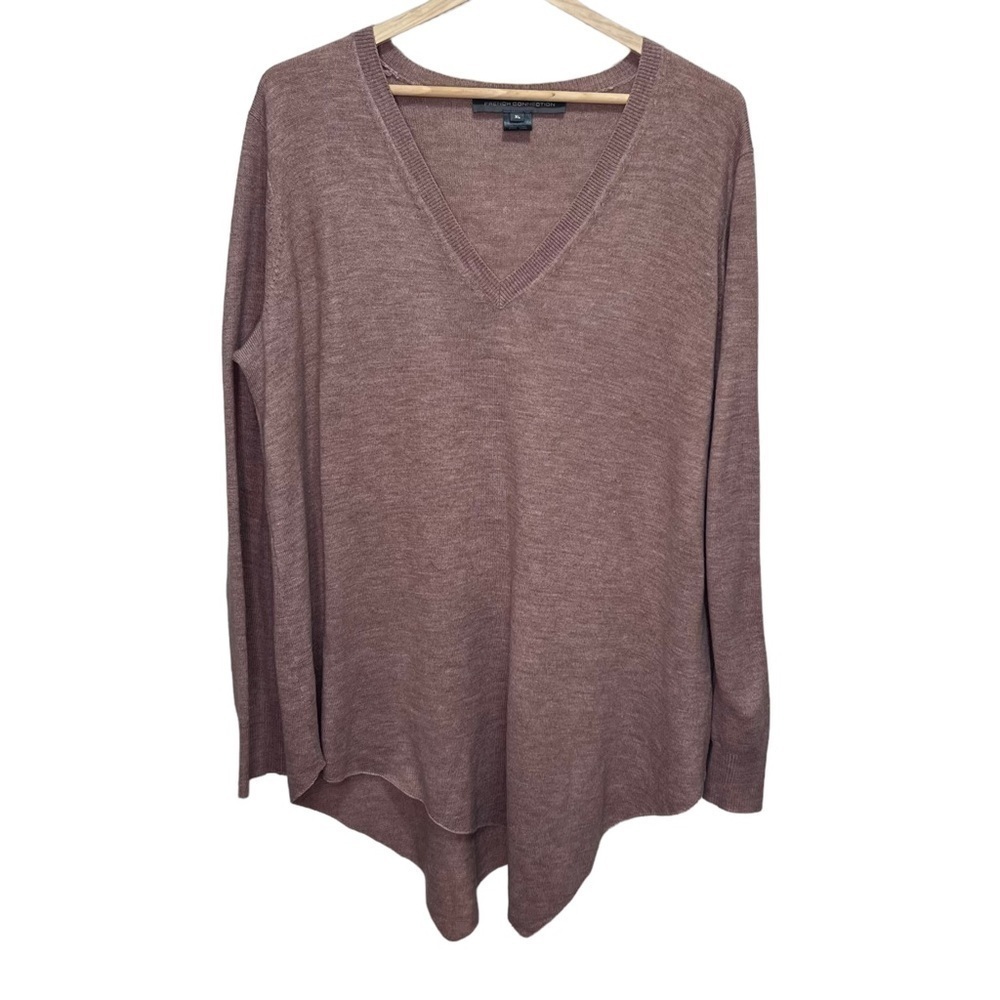 French Connection Tan Vneck Long Sleeve Lightweight Sweater Size XL